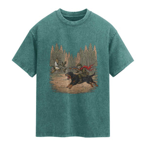 Funny Skeleton Riding Labrador Hunting Washed Cotton T-Shirt Gift For Hunter
