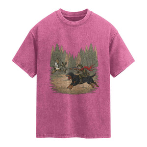 Funny Skeleton Riding Labrador Hunting Washed Cotton T-Shirt Gift For Hunter