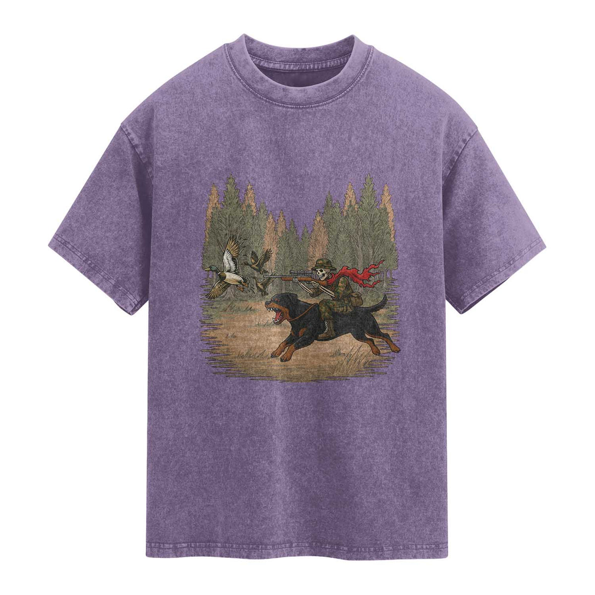 Funny Skeleton Riding Labrador Hunting Washed Cotton T-Shirt Gift For Hunter