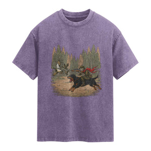 Funny Skeleton Riding Labrador Hunting Washed Cotton T-Shirt Gift For Hunter
