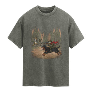 Funny Skeleton Riding Labrador Hunting Washed Cotton T-Shirt Gift For Hunter