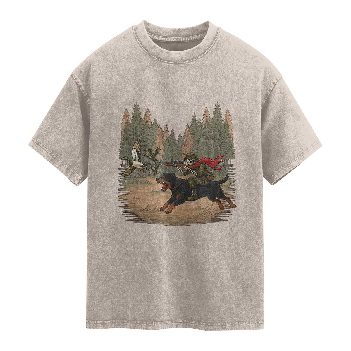 Funny Skeleton Riding Labrador Hunting Washed Cotton T-Shirt Gift For Hunter