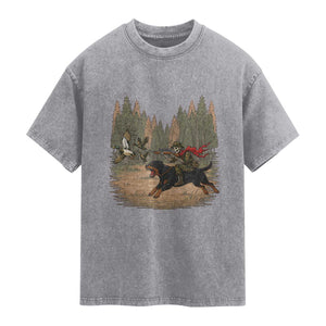 Funny Skeleton Riding Labrador Hunting Washed Cotton T-Shirt Gift For Hunter