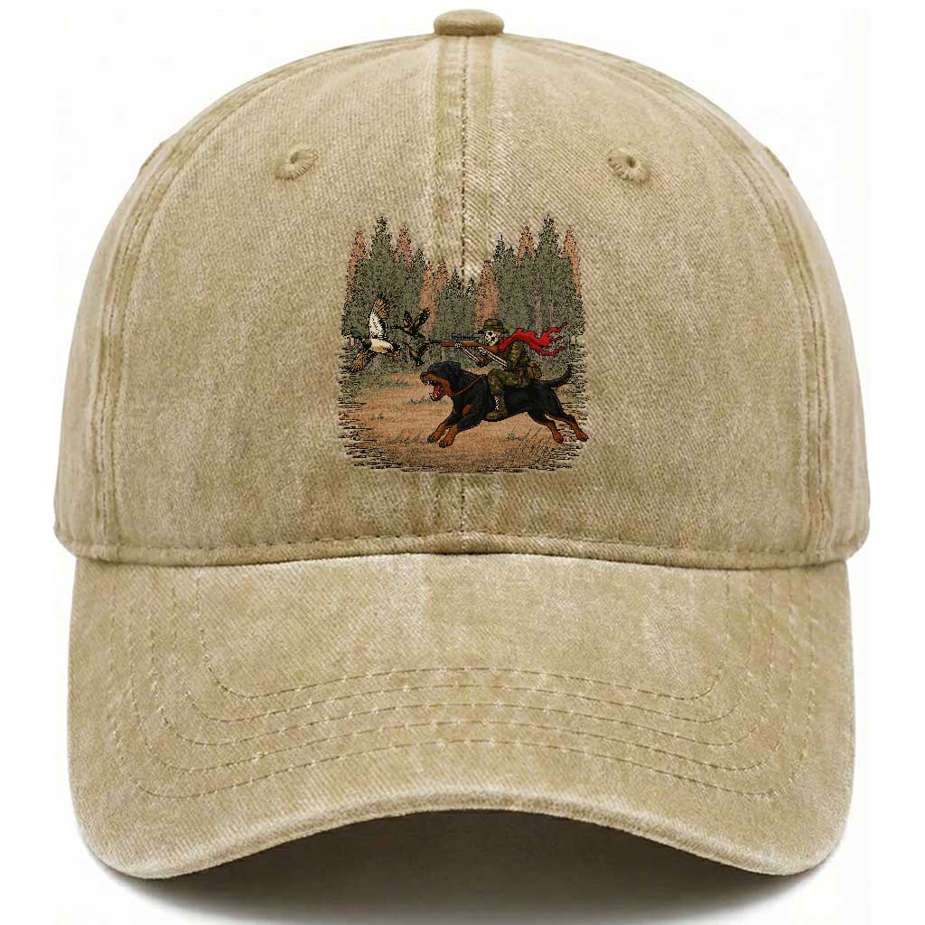 Funny Skeleton Riding Labrador Hunting Washed Cotton Baseball Cap Gift For Hunter TS12 Washed Cap Universal Fit Khaki Print Your Wear