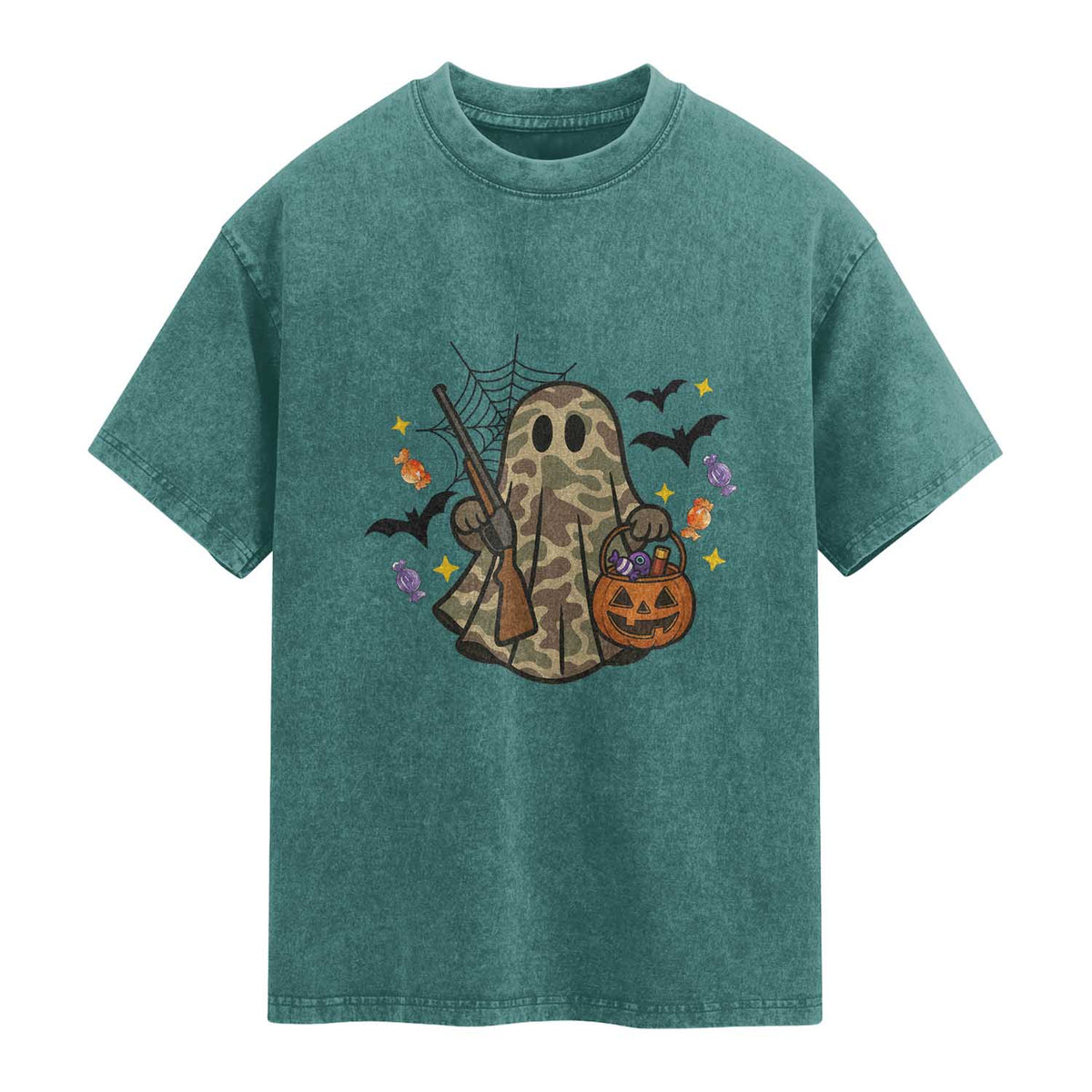 Funny Camo Hunter Halloween Ghost Costume Washed Cotton T-Shirt