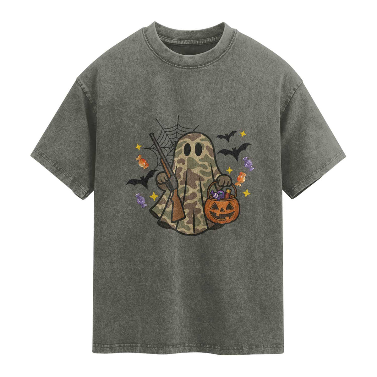 Funny Camo Hunter Halloween Ghost Costume Washed Cotton T-Shirt