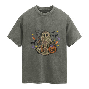 Funny Camo Hunter Halloween Ghost Costume Washed Cotton T-Shirt
