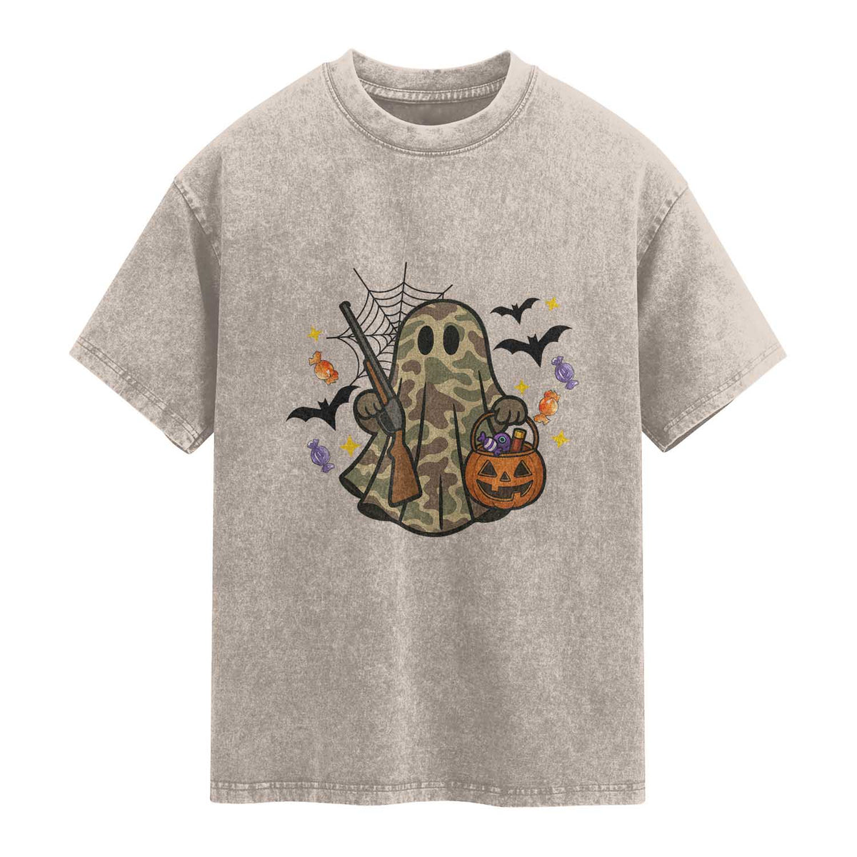 Funny Camo Hunter Halloween Ghost Costume Washed Cotton T-Shirt