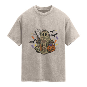 Funny Camo Hunter Halloween Ghost Costume Washed Cotton T-Shirt
