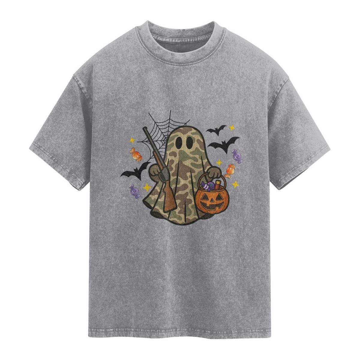 Funny Camo Hunter Halloween Ghost Costume Washed Cotton T-Shirt