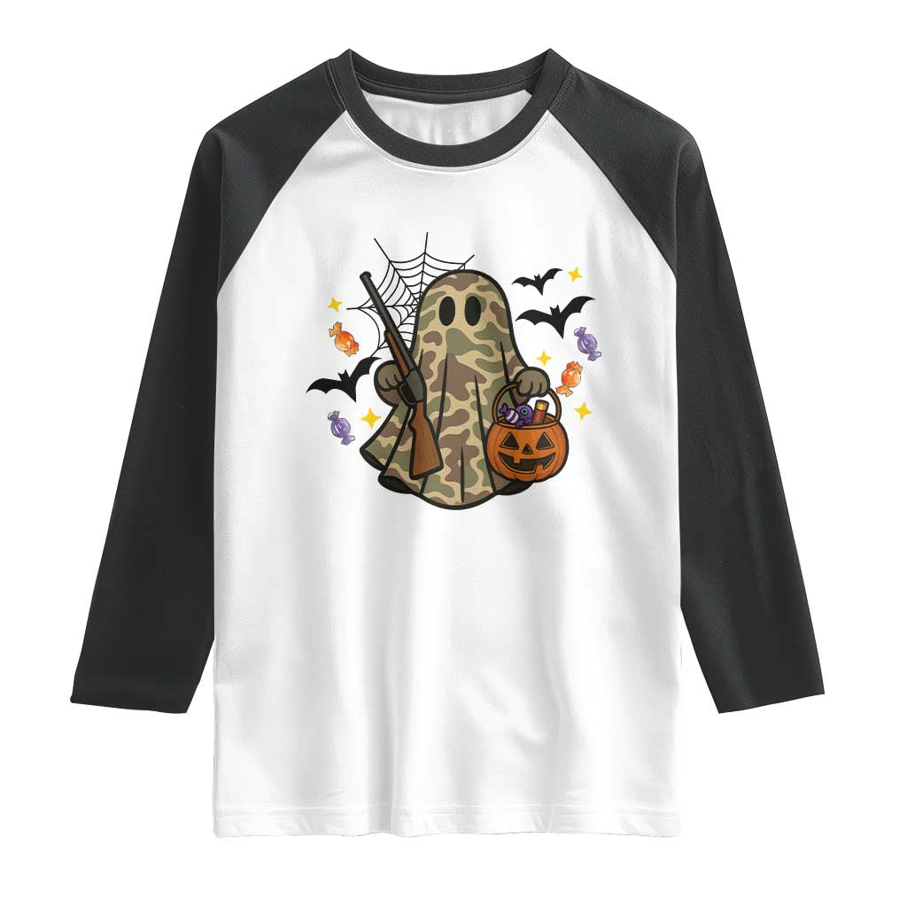 Funny Camo Hunter Halloween Ghost Costume Raglan Shirt TS12 White Black Print Your Wear
