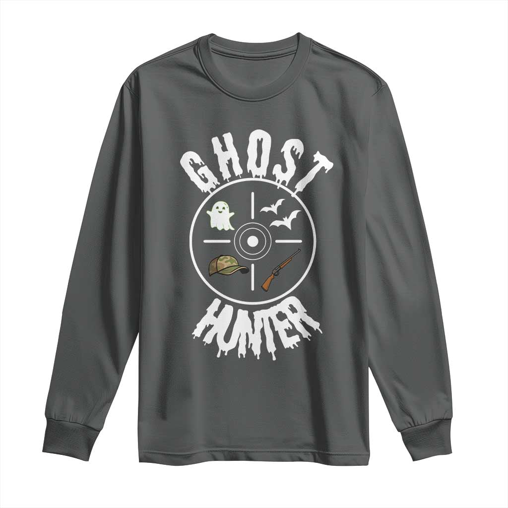 Funny Halloween Ghost Hunter Long Sleeve Shirt Trick Or Treat Costume TS12 Dark Heather Print Your Wear