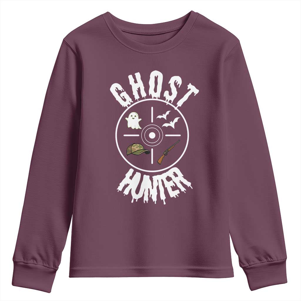 Funny Halloween Ghost Hunter Youth Sweatshirt Trick Or Treat Costume TS12 Maroon Print Your Wear