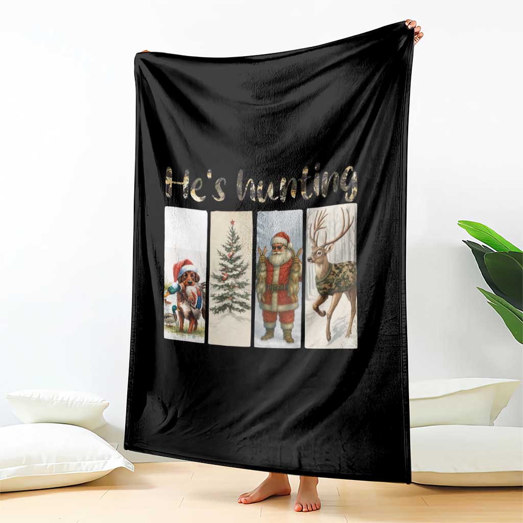 Santa Funny Christmas Hunter Look Throw Blanket He Is Hunting TS12 Print Your Wear