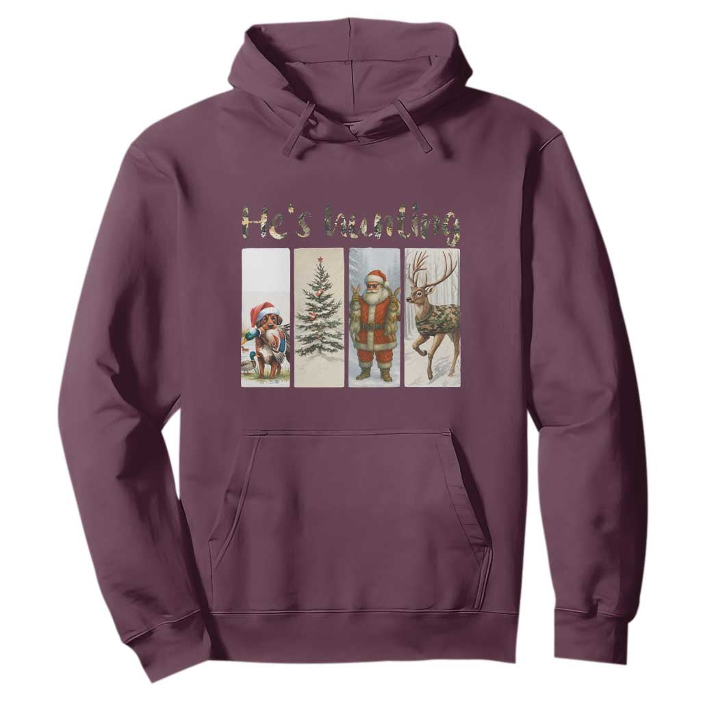 Santa Funny Christmas Hunter Look Hoodie He Is Hunting TS12 Maroon Print Your Wear