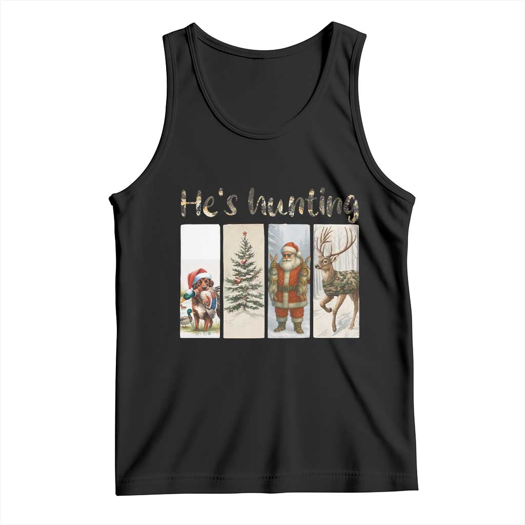 Santa Funny Christmas Hunter Look Tank Top He Is Hunting TS12 Black Print Your Wear