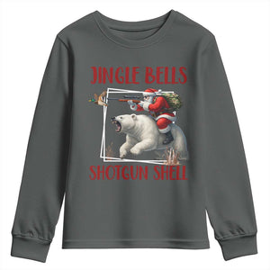 Funny Christmas Hunting Youth Sweatshirt Jingle Bells Shotgun Shells TS12 Dark Heather Print Your Wear