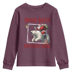 Funny Christmas Hunting Youth Sweatshirt Jingle Bells Shotgun Shells TS12 Maroon Print Your Wear