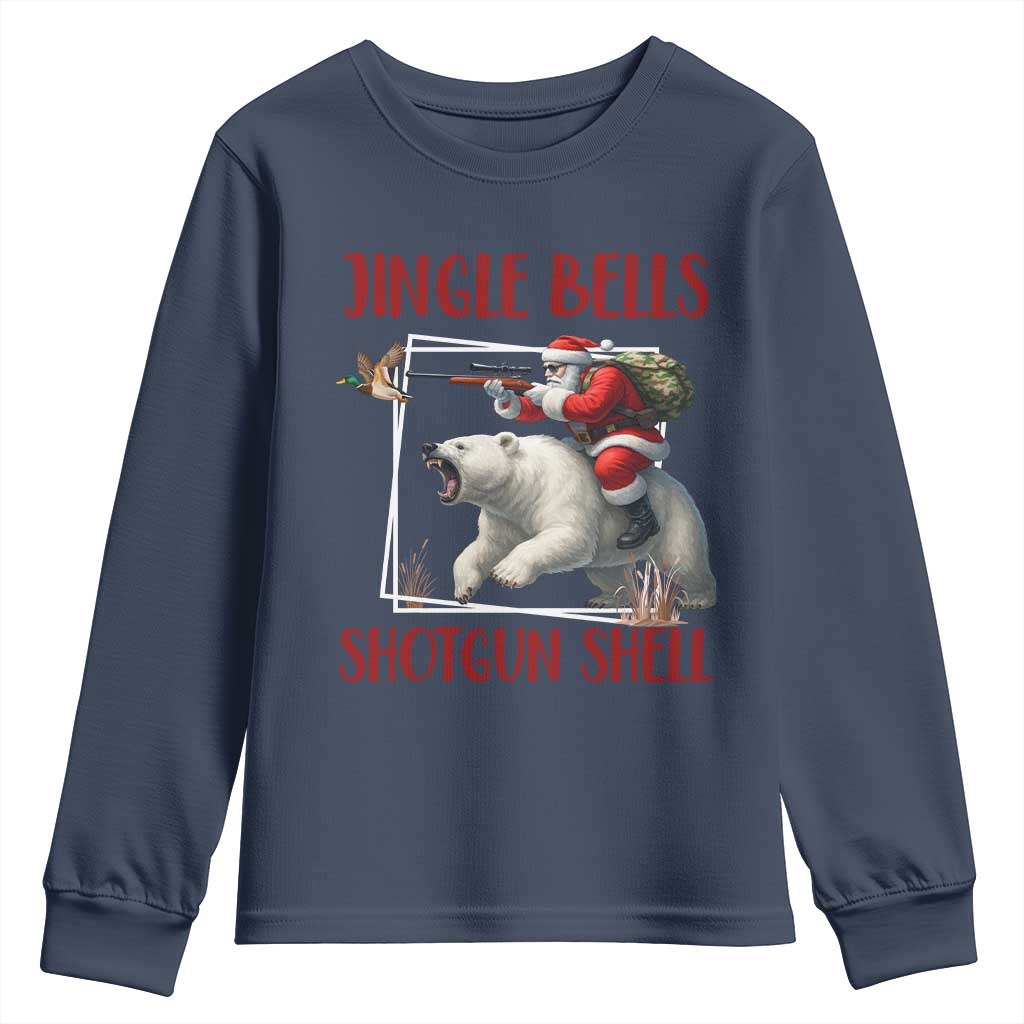 Funny Christmas Hunting Youth Sweatshirt Jingle Bells Shotgun Shells TS12 Navy Print Your Wear