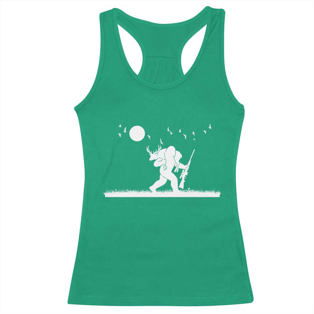 Sasquatch Hunter With Rifle Racerback Tank Top Funny Bigfoot Outdoor Design TS12 Irish Green Print Your Wear