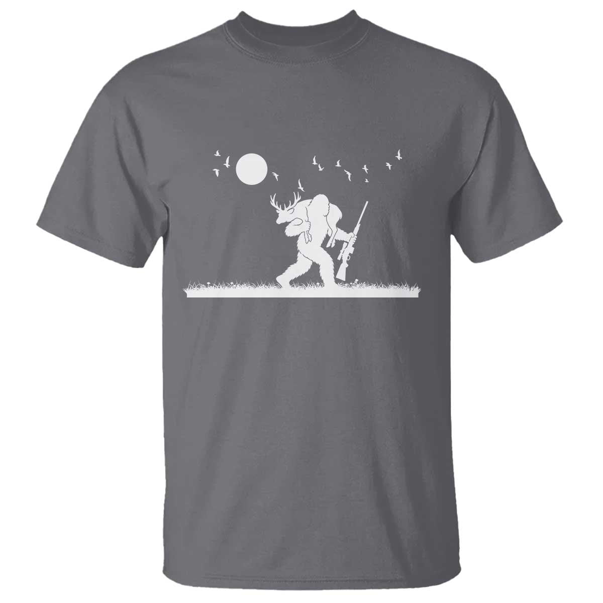 Sasquatch Hunter With Rifle T Shirt Funny Bigfoot Outdoor Design TS12 Charcoal Print Your Wear