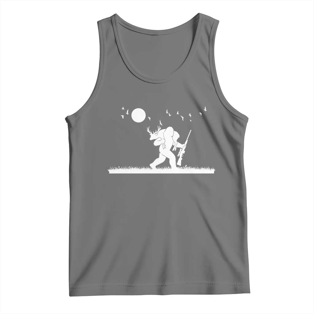 Sasquatch Hunter With Rifle Tank Top Funny Bigfoot Outdoor Design TS12 Black Heather Print Your Wear