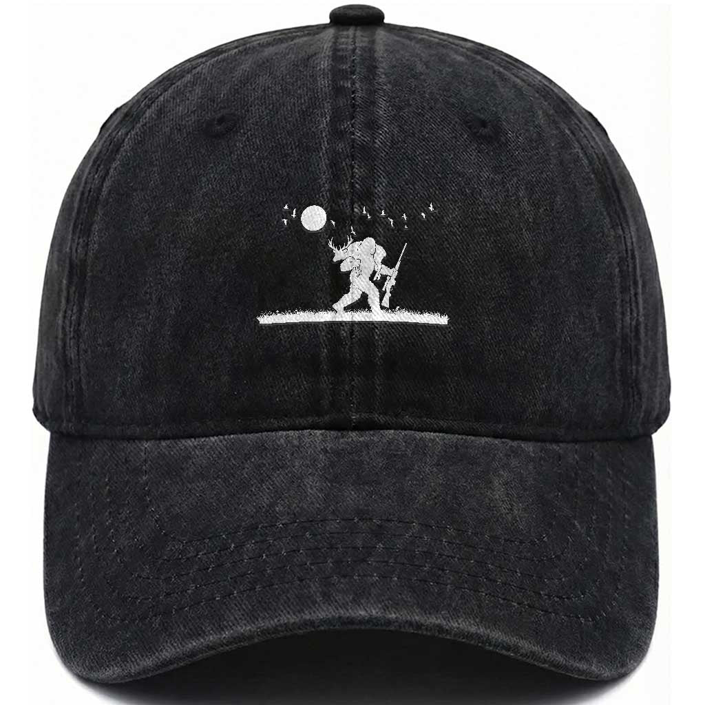 Sasquatch Hunter With Rifle Washed Cotton Baseball Cap Funny Bigfoot Outdoor Design TS12 Washed Cap Universal Fit Black Print Your Wear