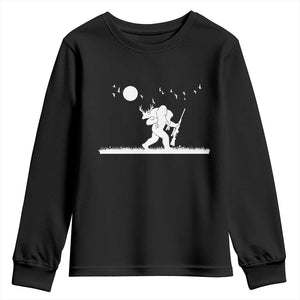 Sasquatch Hunter With Rifle Youth Sweatshirt Funny Bigfoot Outdoor Design TS12 Black Print Your Wear