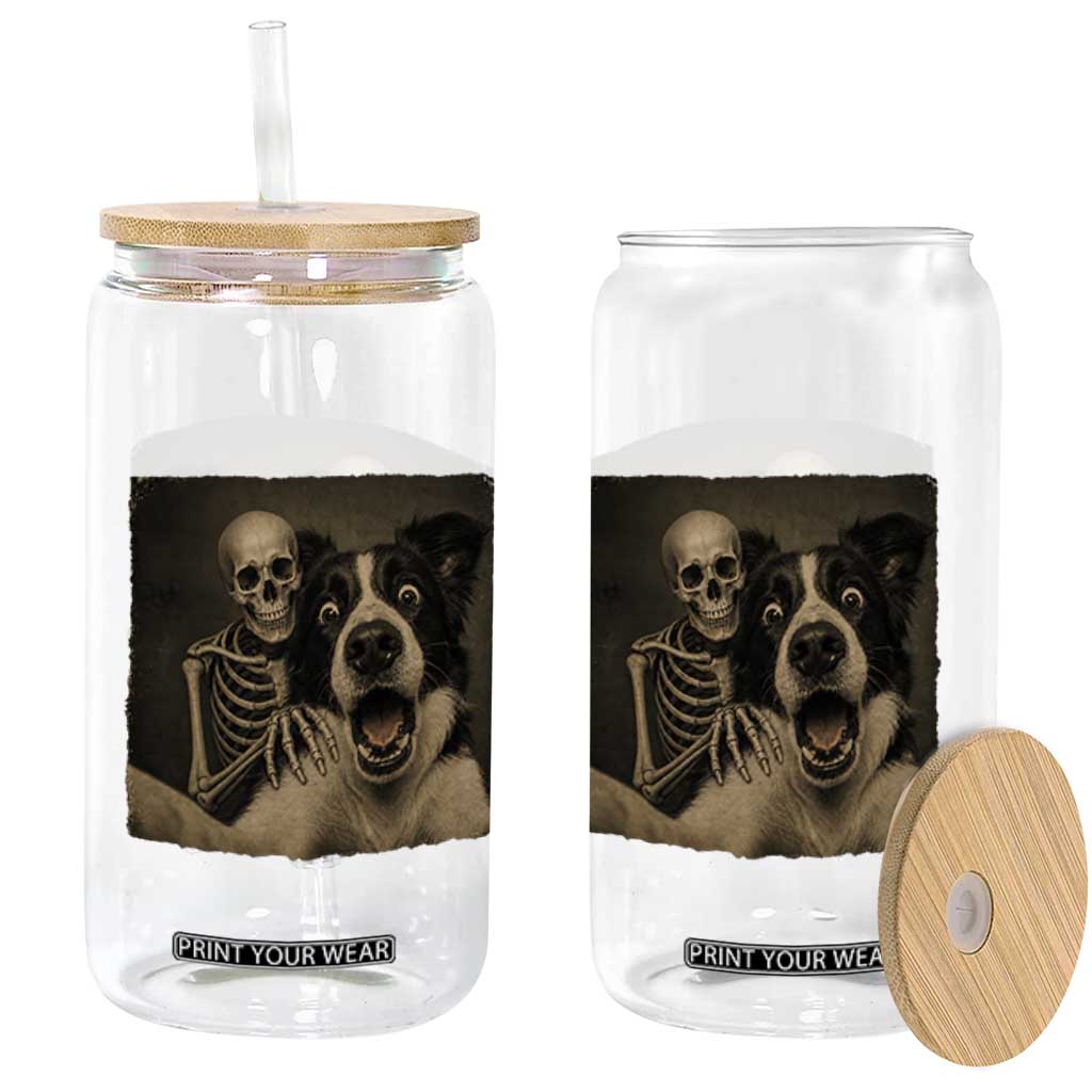 Funny Skeleton Selfie With Border Collie Glass Can Halloween Spooky Dog Lover Gift TS12 Print Your Wear