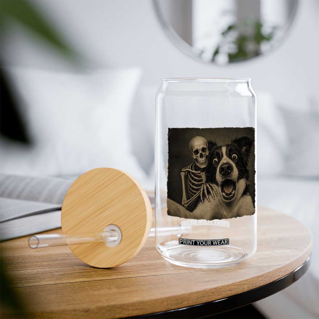 Funny Skeleton Selfie With Border Collie Glass Can Halloween Spooky Dog Lover Gift TS12 Print Your Wear