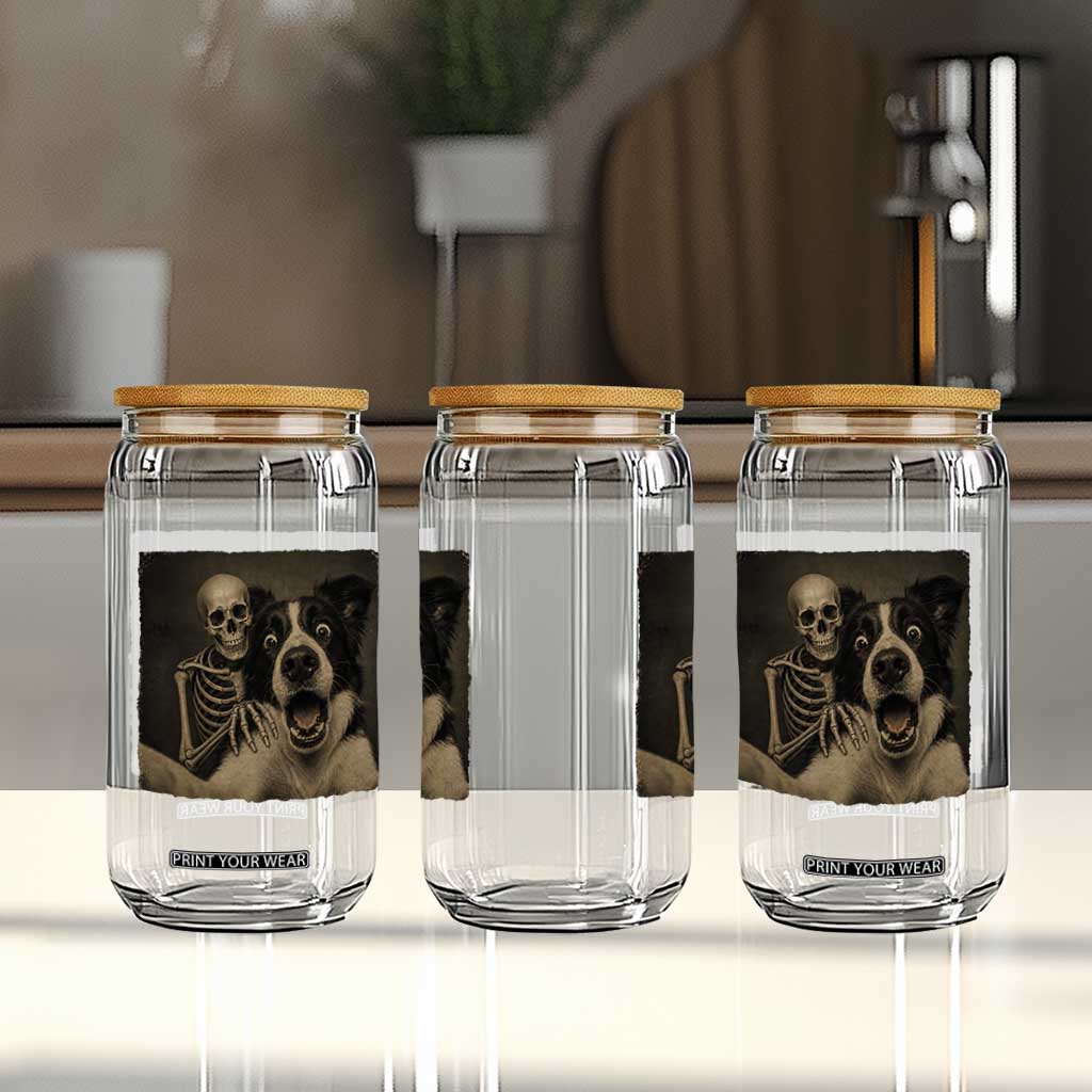 Funny Skeleton Selfie With Border Collie Glass Can Halloween Spooky Dog Lover Gift TS12 Print Your Wear