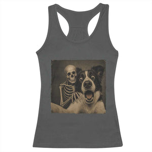 Funny Skeleton Selfie With Border Collie Racerback Tank Top Halloween Spooky Dog Lover Gift TS12 Dark Heather Print Your Wear