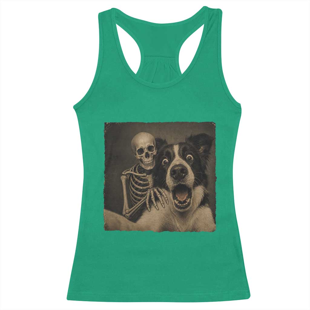 Funny Skeleton Selfie With Border Collie Racerback Tank Top Halloween Spooky Dog Lover Gift TS12 Irish Green Print Your Wear