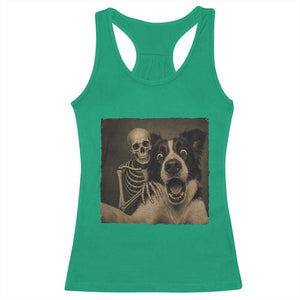 Funny Skeleton Selfie With Border Collie Racerback Tank Top Halloween Spooky Dog Lover Gift TS12 Irish Green Print Your Wear