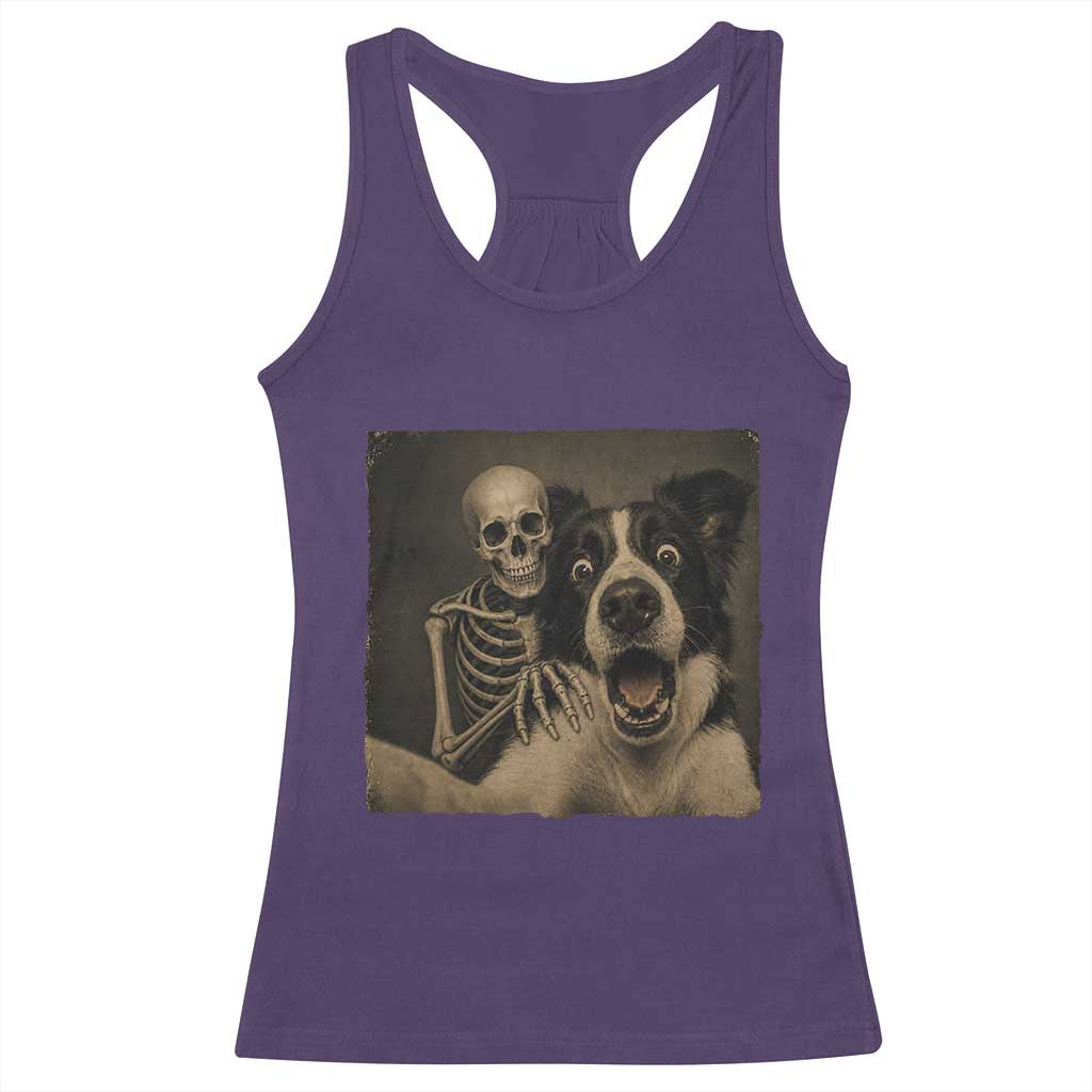 Funny Skeleton Selfie With Border Collie Racerback Tank Top Halloween Spooky Dog Lover Gift TS12 Purple Print Your Wear