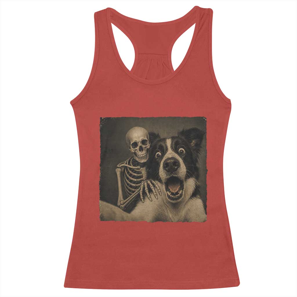 Funny Skeleton Selfie With Border Collie Racerback Tank Top Halloween Spooky Dog Lover Gift TS12 Red Print Your Wear