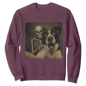 Funny Skeleton Selfie With Border Collie Sweatshirt Halloween Spooky Dog Lover Gift TS12 Maroon Print Your Wear