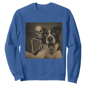 Funny Skeleton Selfie With Border Collie Sweatshirt Halloween Spooky Dog Lover Gift TS12 Royal Blue Print Your Wear