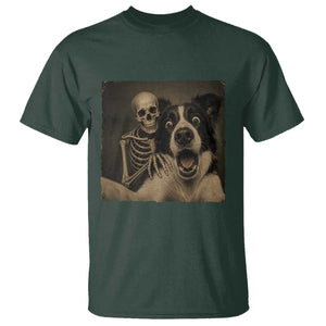 Funny Skeleton Selfie With Border Collie T Shirt Halloween Spooky Dog Lover Gift TS12 Dark Forest Green Print Your Wear