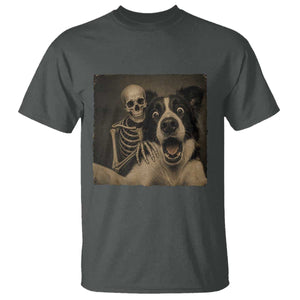 Funny Skeleton Selfie With Border Collie T Shirt Halloween Spooky Dog Lover Gift TS12 Dark Heather Print Your Wear