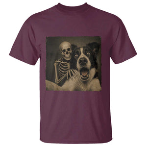 Funny Skeleton Selfie With Border Collie T Shirt Halloween Spooky Dog Lover Gift TS12 Maroon Print Your Wear