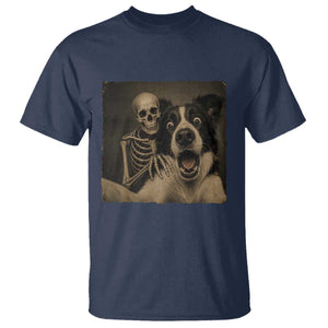 Funny Skeleton Selfie With Border Collie T Shirt Halloween Spooky Dog Lover Gift TS12 Navy Print Your Wear