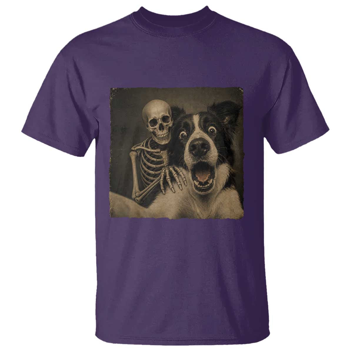 Funny Skeleton Selfie With Border Collie T Shirt Halloween Spooky Dog Lover Gift TS12 Purple Print Your Wear