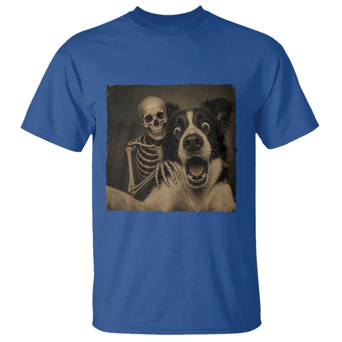 Funny Skeleton Selfie With Border Collie T Shirt Halloween Spooky Dog Lover Gift TS12 Royal Blue Print Your Wear
