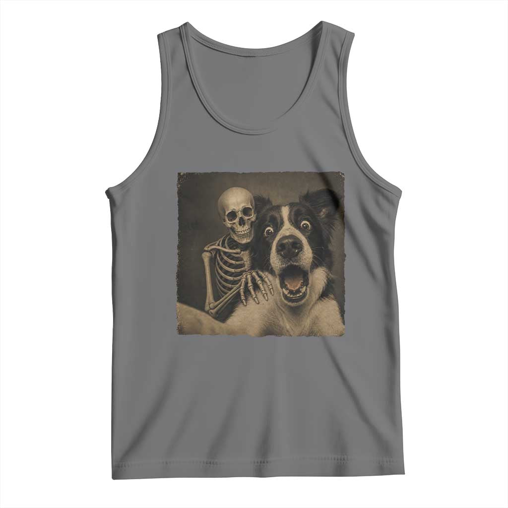 Funny Skeleton Selfie With Border Collie Tank Top Halloween Spooky Dog Lover Gift TS12 Black Heather Print Your Wear