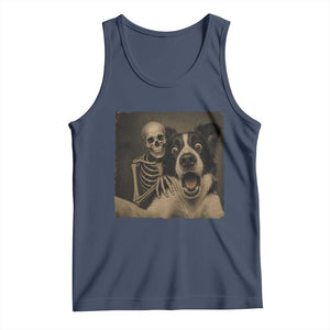 Funny Skeleton Selfie With Border Collie Tank Top Halloween Spooky Dog Lover Gift TS12 Navy Print Your Wear