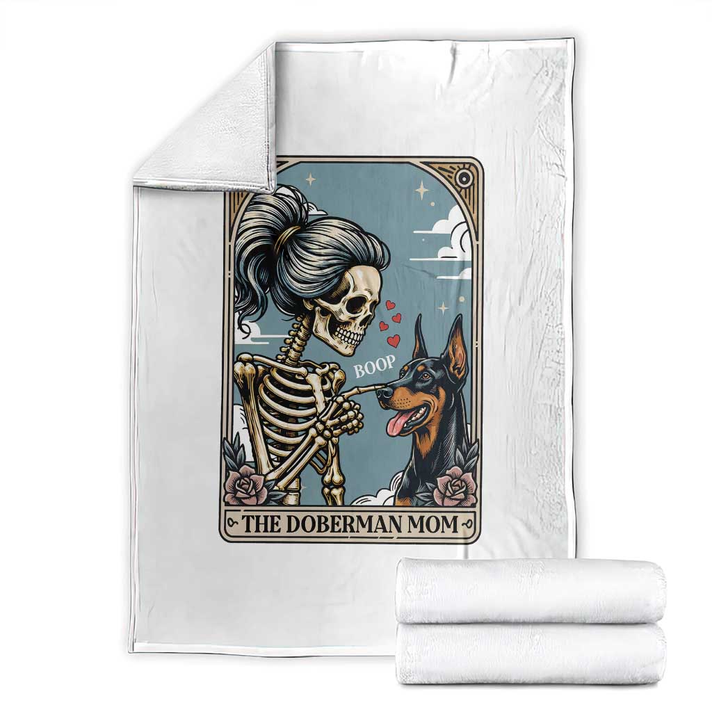 The Doberman Mom Skeleton Tarot Card Throw Blanket Boop Dobie Halloween Dog Lover Gift TS12 White Print Your Wear