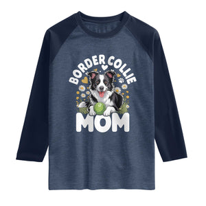 Cute Border Collie Mom Raglan Shirt Flower Floral Dog Lover Gift TS12 Heather Denim Navy Print Your Wear