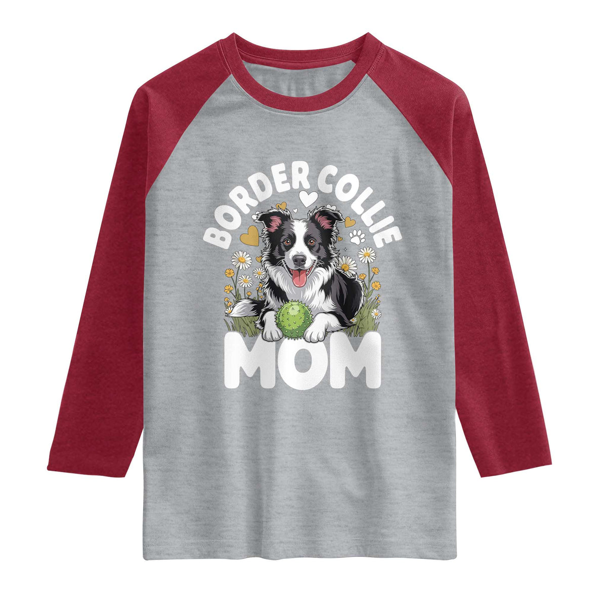 Cute Border Collie Mom Raglan Shirt Flower Floral Dog Lover Gift TS12 Heather Gray Heather Red Print Your Wear