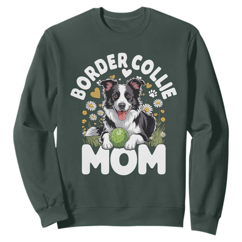 Cute Border Collie Mom Sweatshirt Flower Floral Dog Lover Gift TS12 Dark Forest Green Print Your Wear